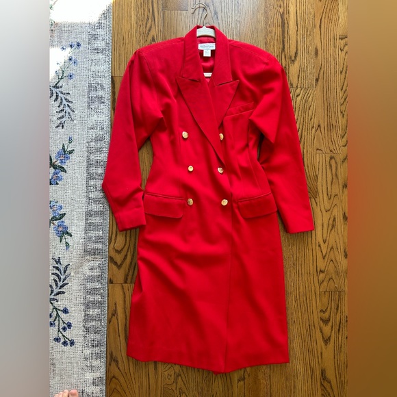 Vintage red double-breasted coat dress - Size 2 - Picture 2 of 3